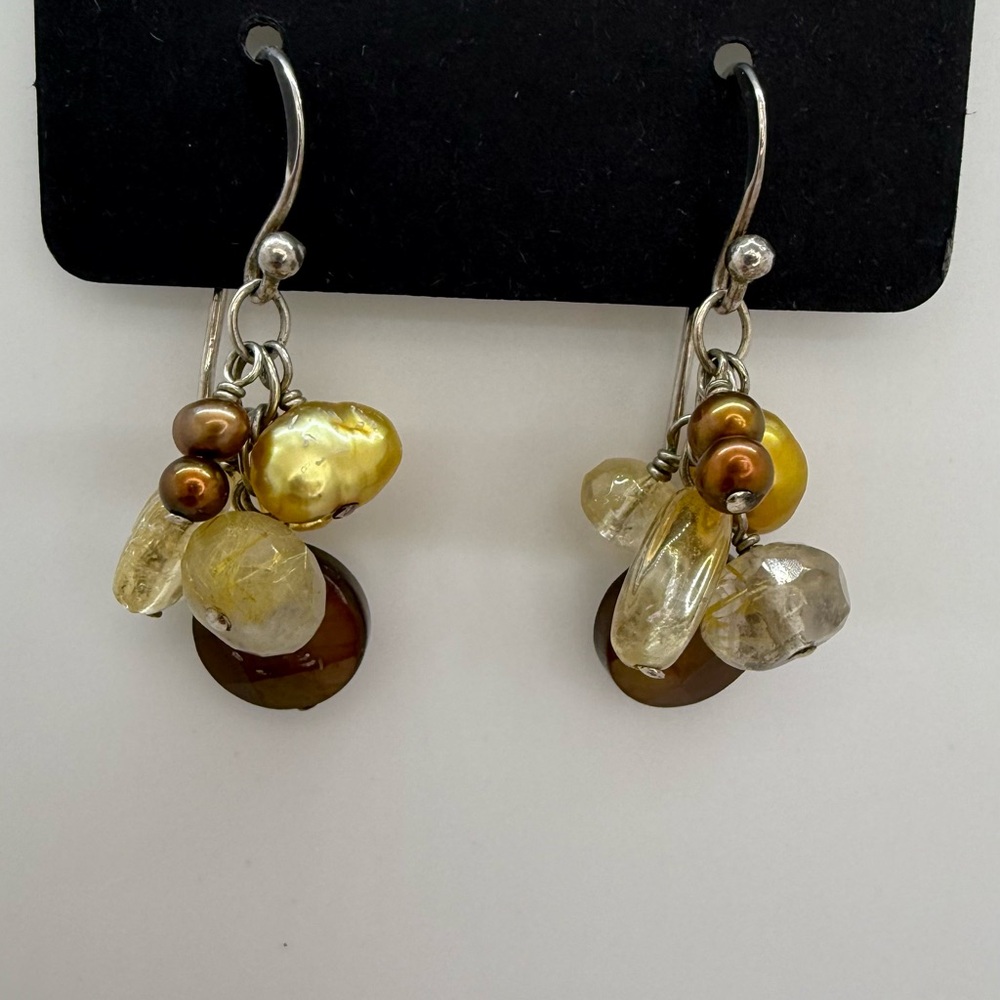 Stamped Barse Silver 925 Yellow and Brown Dangle Earrings